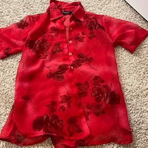 Super cool floral red unisex sheer button up